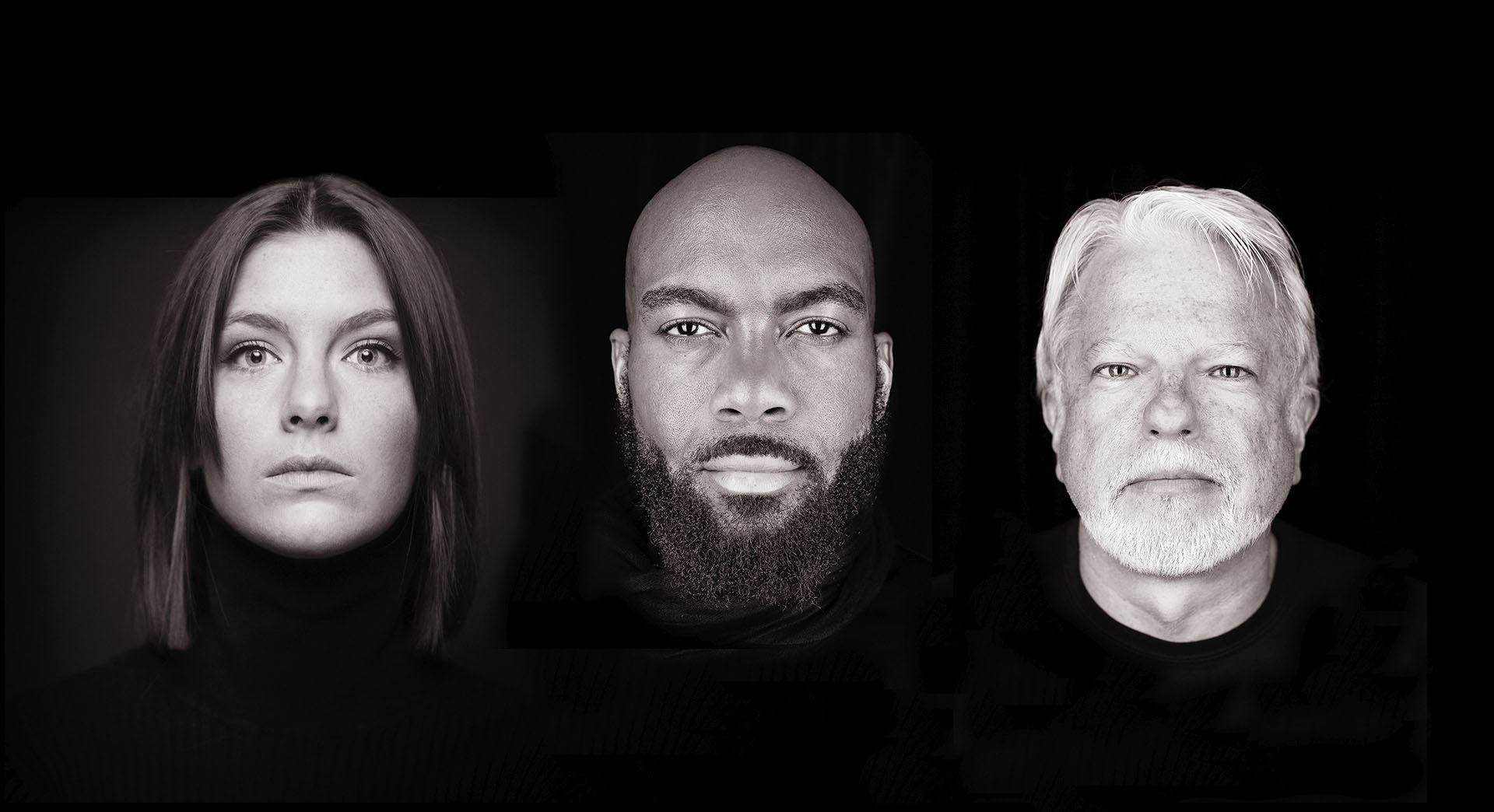 Portraits of faces close up black and white